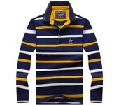 Camisa polo masculina Tops Primavera Otoño Hombres Casual Camisas polo de manga larga para hombres Camisa polos a rayas para hombres XL gris