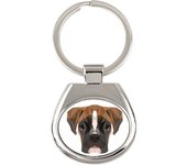 Boxer, German Boxer III - geometric keychain with a photo and the inscription Art-Dog blanco