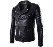 (SU)Moda hombres Otoño Invierno Casual cuero cremallera manga larga chaqueta abrigo Tops M negro
