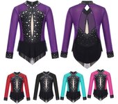 Vestido de leotardo de Ballet para niñas, mono con falda de malla con diamantes de imitación brillantes, patinaje artístico, Mono para gimnasia rítmica 5-6 Years púrpura