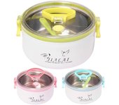 Fiambrera redonda portátil, contenedor Bento de acero inoxidable, comida a prueba de fugas con tapa verde
