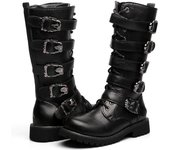 Botas de moto para hombre de cuero PU negro invierno moda Mavericks Punk Rock Punk zapatos 46 negro