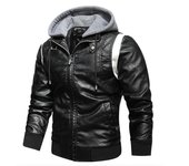Chaqueta de cuero para hombre de otoño e invierno, abrigos de cuero con capucha para jóvenes de moda coreana de alta calidad S blanco