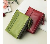 Cartera de piel auténtica a la moda de CONTACT para mujer, tarjetero de identificación con doble cremallera, monedero pequeño para mujer rojo