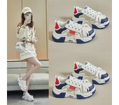 Zapatillas de deporte gruesas blancas para mujer, plataforma de moda con cordones de cuero PU, zapatos deportivos informales para correr, zapatillas cómodas para caminar para mujer, zapatos de tenis 35