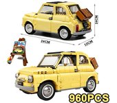 960 piezas de bloques de construcción técnicos Fiat 500, modelo de coche amarillo clásico, creador de vehículos para ensamblar, juguetes de ladrillos para niños, regalo para niños