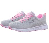 Zapatos casuales de mujer, zapatos planos con cordones de malla transpirables a la moda, zapatillas de deporte para mujer, tenis femeninos, zapatos vulcanizados blancos 35