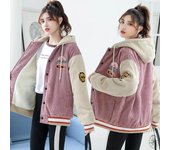 Chaqueta cálida informal de invierno para mujer, chaqueta de béisbol corta con capucha gruesa y forrada con chaqueta polar 3XL
