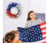 Corona patriótica de 50 cm para el Día de la Independencia, con flores primaverales rojas, blancas y azules y pentagrama para el Día de los Caídos y el Día de los Veteranos, decoración para la puerta principal. D