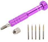 Kit de herramientas para reparar teléfonos, gafas y relojes con mango de destornillador con 5 puntas de precisión (púrpura)