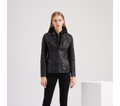Chaqueta con capucha de punto desmontable con cremallera de Color sólido de manga larga de cuero sintético para mujer prendas de vestir S negro