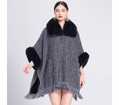 Chaqueta tipo cárdigan de punto para mujer, acolchada, gruesa, con cuello de pelo de nutria sintético, chal, holgada, de talla grande One size caqui