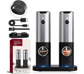 Juego de molinillo de sal eléctrico, molinillo de pimienta eléctrico recargable por USB con luz LED, herramientas de cocina de grosor ajustable