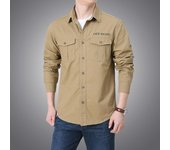 Camisa de manga larga de primavera y otoño para hombre, informal, con múltiples bolsillos, holgada, de negocios, de color verde medio, chaqueta de trabajo de algodón S