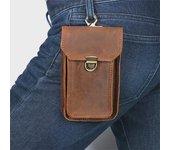 Riñonera de piel auténtica para hombre - Funda para móvil de piel de vaca Crazy Horse para exteriores y construcción