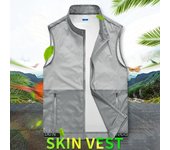 Chaleco de verano para hombre, chaleco sin mangas con solapa con cremallera y dos bolsillos, chaleco de malla de Color sólido para exteriores M gris
