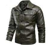 Chaqueta de calle para hombre, chaqueta de cuero estilo bomber informal de manga larga para otoño XXXL verde