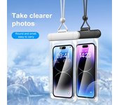 Bolsa impermeable para teléfono con cordón, pantalla táctil, transparente, a prueba de fugas, universal, para playa, kayak, natación, teléfono móvil flotante, bolsa seca, protector blanco