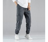 Pantalones cargo para hombre, con cordón, cintura elástica, color sólido, múltiples bolsillos, pantalones deportivos holgados con banda en el tobillo, pantalones casuales de uso diario M negro