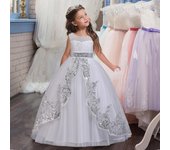 Vestido de princesa con lentejuelas, vestido de novia para niñas, vestido de novia de gasa pomposo de largo rendimiento con flores para niños 170cm blanco