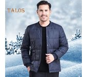 Chaqueta de plumas para hombre, otoño invierno, cuello alto, manga larga, abrigo de algodón de terciopelo grueso con bolsillos, ropa de abrigo acolchada de color sólido L azul marino