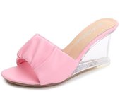 Zapatillas de charol con cuña de cristal y tacones altos transparentes de 8cm de cristal de agua sexis de verano LFD-1098-71 34 blanco