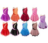 Vestido de patinaje artístico sobre hielo para niñas, sin mangas, con purpurina y diamantes de imitación, de gasa, con parches, para ballet, gimnasia, leotardo, ropa de baile 7-8 Years