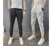 Pantalones ajustados de cintura elástica con rayas blancas y negras para hombre M negro