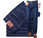 Pantalones vaqueros rectos elásticos de moda para hombre, pantalones largos casuales elásticos de cintura media 28 negro