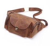 Nuevo bolso de cintura de gran capacidad estilo retro europeo y americano, bolso de pecho de cuero con múltiples compartimentos, bolso cruzado de piel de vaca para actividades al aire libre