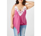 Rosegal Top sin mangas de tirantes asimétrico con apliques de encaje de talla grande 3XL rosa claro