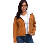 Chaqueta de invierno para mujer, abrigo forrado de piel gruesa, Parkas con forro de piel sintética, chaquetas de bombardero de pana, prendas de vestir lindas S marrón