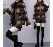 Chaqueta corta acolchada estética recortada de vellón para mujer, abrigo de lana de invierno para mujer, ropa vintage de otoño e invierno, parkas, chaqueta a cuadros S marrón