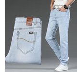 Pantalones vaqueros para hombre, holgados, de corte recto, elásticos, largos, de alta gama, ligeros, de verano, recién llegados 28 azul