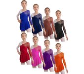 Vestido de patinaje artístico sobre hielo para niñas, vestido de baile lírico con diamantes de imitación brillantes y colores contrastantes, leotardo de ballet, ropa de baile de alto rendimiento 5-6 Years borgoña