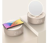Reloj despertador con Altavoz Bluetooth, cargador de altavoz inalámbrico para iPhone/Samsung, reloj con espejo, lámpara de noche inalámbrica, regalos para mujeres gris