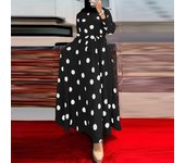 Vestido largo holgado de manga larga con lunares y estampado de lunares para mujer de la serie musulmana S negro