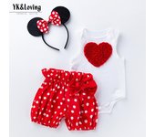 Conjunto de mameluco y pantalones cortos con estampado de lunares y dibujos animados para niñas M/66 (3-6 months)