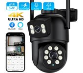 Nueva cámara IP PTZ de doble lente 4K de 8 MP con pantalla dual, zoom digital HD de 4 MP y 4X, cámara de vigilancia inalámbrica para exteriores con seguimiento automático iCSee 4MP NO SD Card