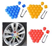 Tapa para tuercas de rueda, ajuste flexible, rojo, azul y amarillo, compatible con llantas de 17 mm, paquete de 20, incluye extractor de lujo rojo