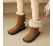 Meotina Botas cortas hasta el tobillo para mujer, zapatos planos con punta redonda, botas de nieve de piel con cordones, zapatos de moda de diseño conciso para mujer, invierno marrón caqui 40 34 marrón