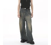Pantalones vaqueros retro de moda para hombre, lavados, casuales, de calle, de pierna ancha, holgados, combinables con todo XL negro