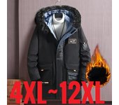 Ropa de talla grande para hombre, chaqueta de invierno con capucha, forro polar, cálida, larga, acolchada, parka, abrigo con cuello de piel para hombre, ropa de abrigo extragrande 12XL 10XL negro