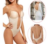 Sujetador moldeador sexy sin espalda para mujer, faja con escote en V profundo, tanga moldeadora, ropa interior invisible de realce con espalda baja, mono de una pieza XL negro