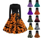 Vestido acampanado con estampado de Halloween para mujer, vestido de manga larga, vestidos casuales de fiesta calados XL