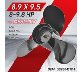Hélice para motor fueraborda Tohatsu Mercury de 8 hp y 9,9 hp, 8,9 x 9,5, tornillo de aleación de aluminio, 3 palas, 12 estrías, pieza de motor marino