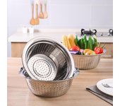 Puntos Agujeros de acero inoxidable Lavado Tamiz de arroz Colador Frutas Verduras Tazón de drenaje 24cm plata