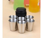 Juego de tazas de acero inoxidable para exteriores, 6 uds., 70ml, para whisky, vino, con estuche, artículos para beber portátiles, práctico viaje y Camping