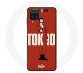 Coque Samsung Galaxy A12 La casa de papel Tokyo Fanart logo Fond Rouge