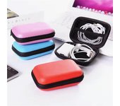 Estuche de almacenamiento portátil pequeño con cremallera, bolsa de transporte, caja para auriculares, auriculares, fecha, cable, organizador color rosa